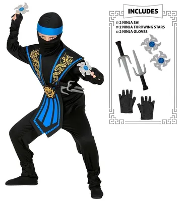Produktbild von WIDMANN Kinderkostüm Kombat Ninja mit Waffenset schwarz/blau Größe 140 / 8-10 Jahre