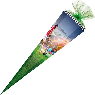 Produktbild von Schultüte Kicker 85cm mit Tüllverschluss grün, 6eckig