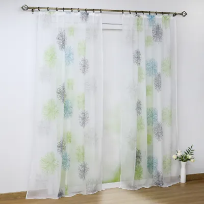 Produktbild von Joyswahl Vorhang 265x140 cm Voile Gardinen mit Kräuselband Transparent Wohnzimmer Fensterschals mit buntem Blumendruck Blau 1 Stück
