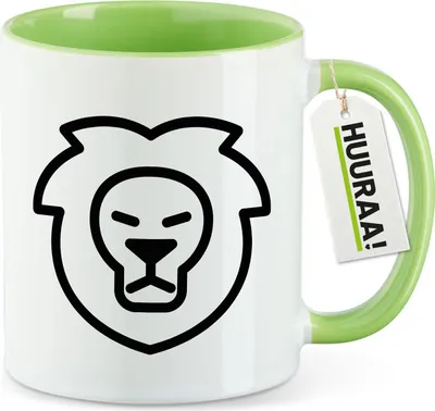 Produktbild von Huuraa Kaffeetasse Löwe Sternzeichen Symbol 330ml Grün Keramik Kaffeebecher Geschenkidee