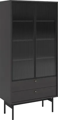 Obrázok produktu pre Selsey Olar - Vitrína s 3 policami, jaseň s efektom dreva Portland čierna, 85 cm