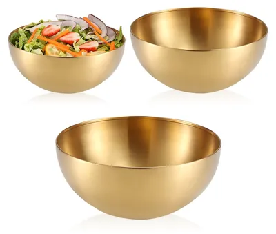 Produktbild von 3-teiliges Salatschüssel-Set aus Edelstahl, goldene Rührschüsseln in 3 Größen (15, 20, 25 cm)