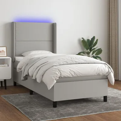 Produktbild von Design Möbel Boxspringbett mit Matratze & LED Hellgrau 90x200 cm Stoff - 2024 Neu