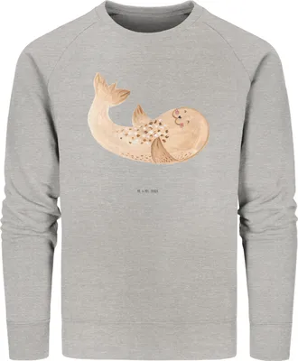 Produktbild von Mr. & Mrs. Panda Rundhals Sweatshirt Robbe Liegen Größe M - Heather Grey - Geschenk, Seehund, Lustige Sprüche, Sweater, Baumwoll Pullover, Strand, Meerestier, Nordsee