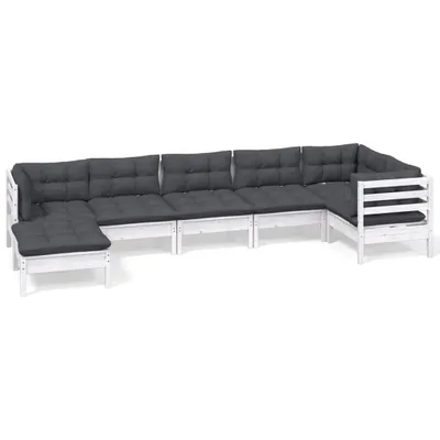 Produktbild von 7-tlg. Garten-Lounge-Set mit Kissen Weiß Kiefer Massivholz