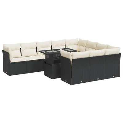 Produktbild von 11-tlg. Garten-Sofagarnitur mit Kissen Schwarz Poly Rattan