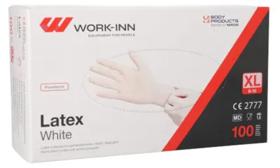 Produktbild von 100 "WORK-INN" Handschuhe, Latex gepudert "White" weiss - natur Größe XL
