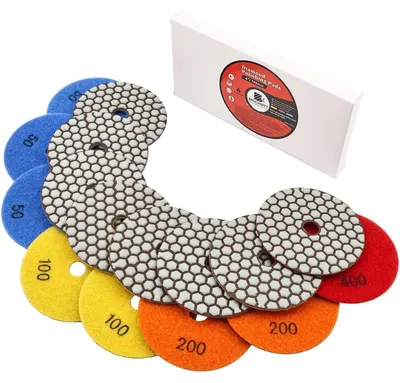 Zdjęcie produktu dla Zestaw tarcz polerskich diamentowych 100 mm, #50x3/100x2/200x2/400, do polerowania granitu, kamienia, betonu i marmuru