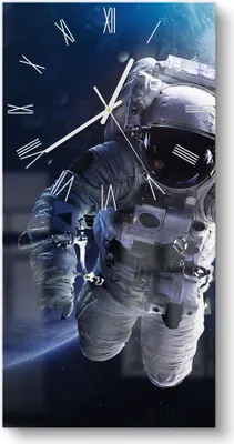 Produktbild von DEQORI Glasuhr 30x60 cm Römisch 'Schwebender Kosmonaut' Wanduhr Glas Uhr Design leise