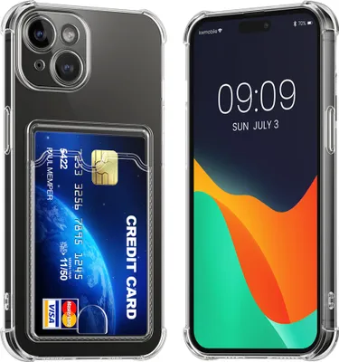Produktbild von kwmobile Hülle mit Kartenfach kompatibel mit Apple iPhone 15 - Handyhülle iPhone 15 mit Kartenfach - Soft Case - Schutzhülle in Transparent