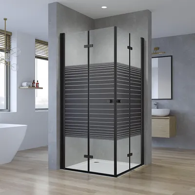 Produktbild von Duschkabine Eckeinstieg 100x100x187cm mit Doppel-Falttüren 5mm ESG-Sicherheitsglas Schwarz Pendeltür Eckdusche