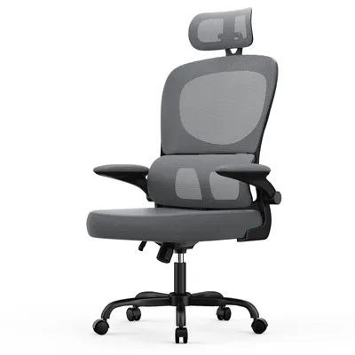 Produktbild von Ergonomischer Bürostuhl mit Verstellbarer Kopfstütze und Armlehnen, Rückenlehne verstellbar 120°, selbstanpassender Lordosenstütze, Dunkelschwarz