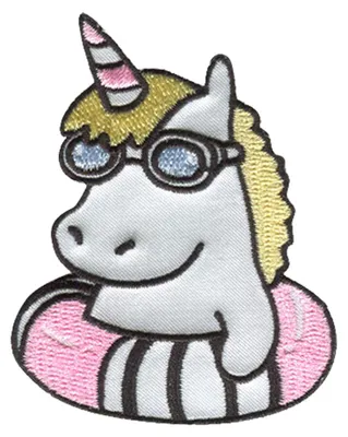 Produktbild von Einhorn mit Schwimmbrille - Aufnäher, Bügelbild, Aufbügler, Applikationen, Patches, Flicken, Zum Aufbügeln, Größe: 5,7 x 7,3 cm