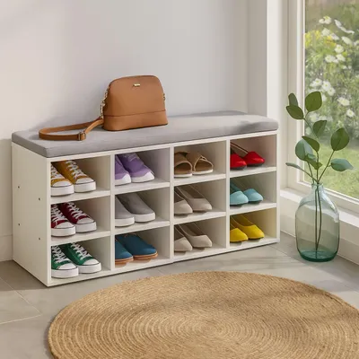 Obrázok produktu pre Lavička na topánky s vankúšom a úložnými priehradkami