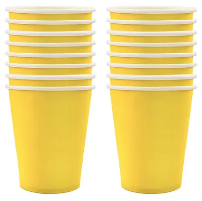 Zdjęcie produktu dla Papierowe kubeczki jednorazowe, żółte, 16 sztuk, pojemność 250 ml, idealne na wesele i imprezy