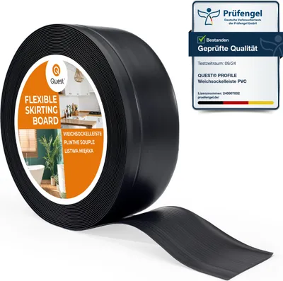 Immagine prodotto di QUEST Battiscopa in PVC 70x20mm, 1m, Battiscopa morbido, flessibile, nero