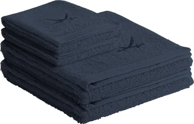 Produktbild von Sansibar Handtuch Frottier-Serie Classic Nr. 1 (Set, 4-tlg), hochwertige Ton-in-Ton Säbelstickerei, blau