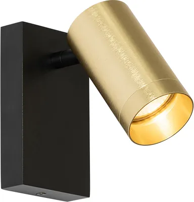 Produktbild von QAZQA - Modern Wandleuchte schwarz mit Gold I Messing verstellbar mit Schalter - Jeana Luxe I Wohnzimmer I Schlafzimmer - Aluminium Rechteckig - LED geeignet GU10