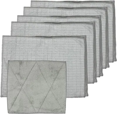 Imagen del producto de 5 toallas de cocina grandes en gris (50 x 70 cm) con 1 paño para fregar | Toallas de cocina de alta absorción | Antibacterianas