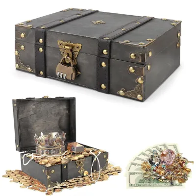 Productafbeelding van Houten Vintage Schatkist met Slot 24 x 17 x 9.5 cm