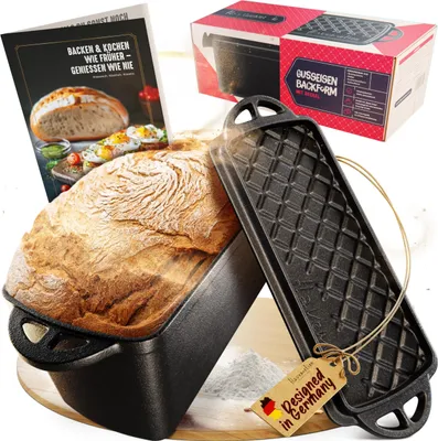 Produktbild von Flavemotion Brotbackform mit Deckel - Robuste rechteckige 28cm Backform aus Gusseisen - Ideal als Kastenform, Toastbrot-Backform, Brotform