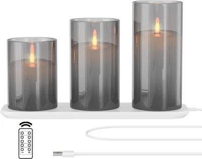 Image de Bougies décoratives LED avec télécommande, lot de 3 pièces rechargeables, couleur grise