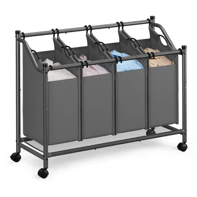 Produktbild von SONGMICS Wäschekorb, mit 4 abnehmbaren Stofftaschen, Rollen, 4 x 45 L
