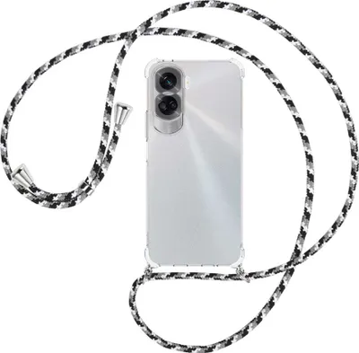 Produktbild von Handykette Backcover-Schutzhülle mit Band (Metall silberfarben) für Honor 90 Lite 5G (6.7'') - schwarz/grau/weiß