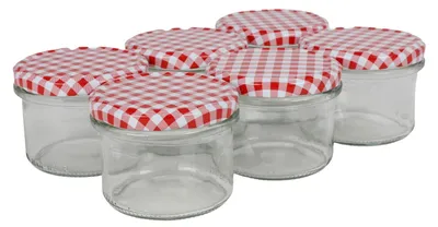 Produktbild von Einmachgläser 6er-Set 235ml Marmeladengläser Vorratsglas Schraubdeckel kariert