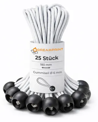 Produktbild von Dreamprint 25 Stück Spanngummi mit Kugel 180mm Ø 6mm schwarz-weiß Expander-Schlingen Gummi Seile Planenspanner Gummischlaufen
