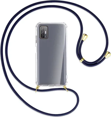 Produktbild von Handykette Backcover-Schutzhülle mit Band (Metall goldfarben) für HTC Desire 21 Pro - dunkelblau