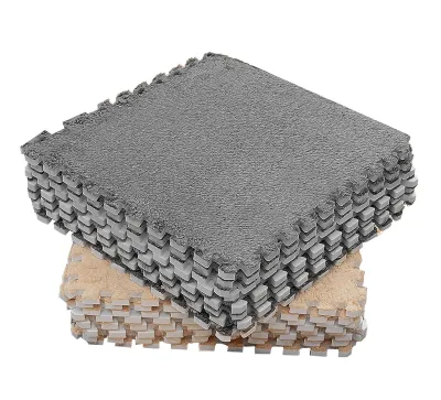 Imagen del producto de 10 piezas de alfombra de espuma suave con textura de felpa, diseño de bloques de color, conexión dividida, encaje, corte personalizable, ideal para dormitorios