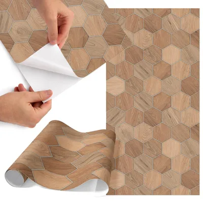 Produktbild von Möbelfolie 50x100 cm - Klebefolie Möbel - Selbstklebende Folie - Folie für Möbel - Möbelfolie Küche - Klebefolie Küche - Möbelfolie Schrank - Wasserdicht - Abwaschbar - Selbstklebend - Luftblasenfrei - Rückstandslos entfernbar - Holzmosaik