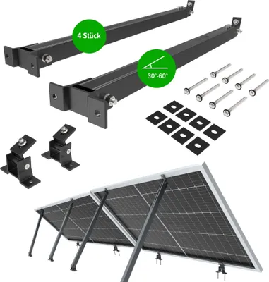 Image de NuaSol Support pour centrale de balcon, set de 2 | Systèmes de montage solaire & PV | Support réglable pour panneau solaire PV | Angle d'inclinaison 30-60° | Longueur réglable 700-1291 mm | Matériel de montage inclus | Noir