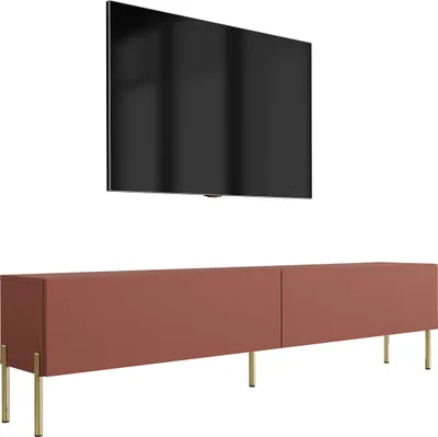 Zdjęcie produktu dla Szafka pod telewizor: ceglasta czerwień, 170 x 52 x 32 cm, złote nogi