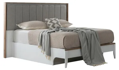 Immagine prodotto di Letto imbottito moderno, bianco e grigio, struttura letto di design, letto in legno
