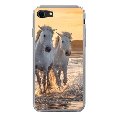 Produktbild von MuchoWow® Handyhülle Schutzhülle Hülle für iPhone SE 2020 Pferde - Wasser - Strand - Tiere Silikon Softcase Handy Hülle - Kartenbesitzer