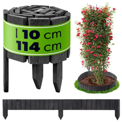 Produktbild von KADAX Rasenkante aus Holz, 114 x 10 cm,  Beeteinfassung, Beetumrandung, flexibler Holzzaun, Gartenzaun, Zaun für Garten, Beetbegrenzung (Anthrazit)