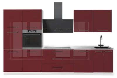 Produktbild von Küchenzeile Vicco Fame-Line Bordeaux Hochglanz/Weiß 340 cm ohne Arbeitsplatte, Model 64638