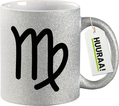 Produktbild von Huuraa Glitzertasse Jungfrau Sternzeichen Zeichen 330ml Silber Keramik Kaffeebecher Geschenkidee