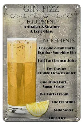 Produktbild von Blechschild Alkohol 20x30cm Gin Fizz Equipment ingredients