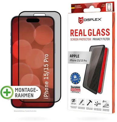 Obrázek produktu pro Displex 01844, Apple, Apple iPhone 15, Apple iPhone 15 Pro, Aplikace nasucho, Nárazuvzdorné, Odolné proti poškrábání, Prachuodolný, Průhledná, 1 kusů