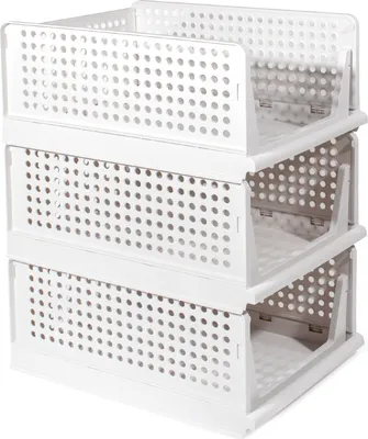 Produktbild von TheoCleo 3 Stück Stapelbare Kleiderschrank Aufbewahrungsbox, Faltbar Lagerkisten Schublade, Plastik Aufbewahrungsboxen Lagerkästen