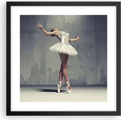 Produktbild von Gerahmtes Poster - Schwarzer Rahmen - Ballerina Weiß Wand - 40x40 cm - Wand Bild - Wanddeko - Wandbilder - Kunstposter - Wandposter - Bilderrahmen - Bilder - Kunstdruck - Wandbild - P2BAC40x40-4344