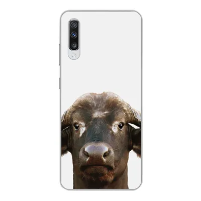 Produktbild von MuchoWow® Handyhülle Schutzhülle Hülle für Samsung Galaxy A70 Büffel - Wasserbüffel - Kopf - Kuh - Hörner - Jungen - Mädchen Silikon Softcase Handy Hülle - Schutzhaube