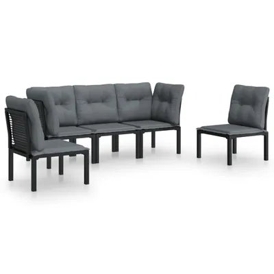 Image de vidaXL Ensemble de salon de jardin 5 pièces noir et gris poly rotin