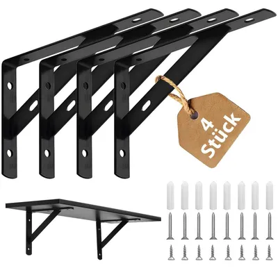 Produktbild von Regalwinkel Schwerlast 4 Stück 150x95mm Schwarz Metall Wandmontage