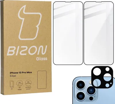 Produktbild von Bizon Glass Edge Panzerglas - 2 Stück + Linsenschutz, iPhone 13 Pro Max, schwarz
