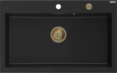 Produktbild von Mexen Elix Granitspüle 1-Becken 800 x 500 mm, schwarz, goldener Siphon - 6527801005-77-G