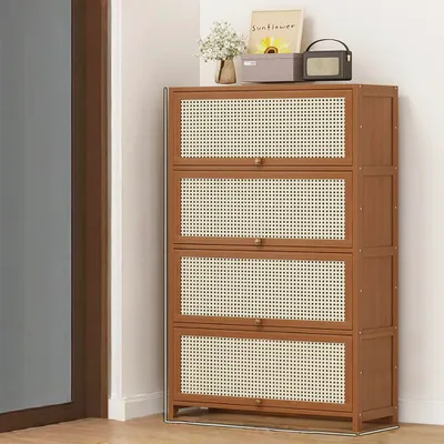 Produktbild von Schuhregal Eingangsschuhschrank Schuhaufbewahrung Schuhschrank Rattanimitat Flurschuhschrank 9 Etagen 92x140x32cm /CSXG9-90/
